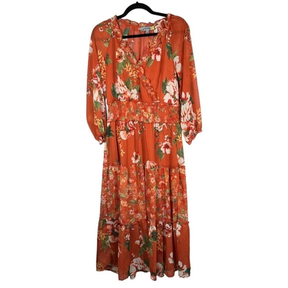 Fig and Flower Brown and Orange Ruffled Tiered Sundress - Picture 1 of 7